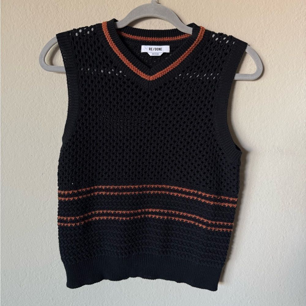 Re/Done Crochet Mesh Black Vest Sweater  Size S - Picture 7 of 9